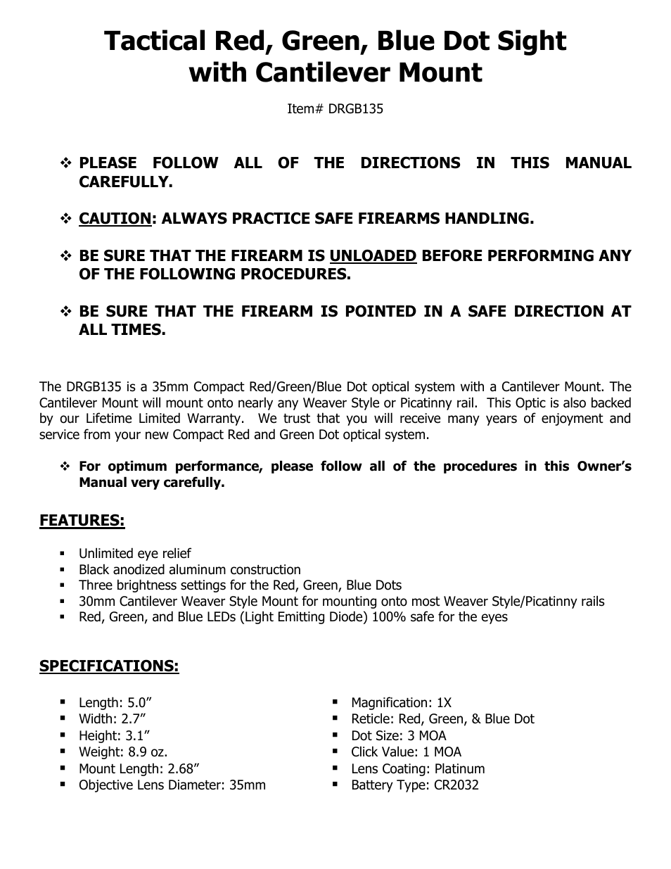 NcSTAR DRGB135 User Manual | Page 2 / 7