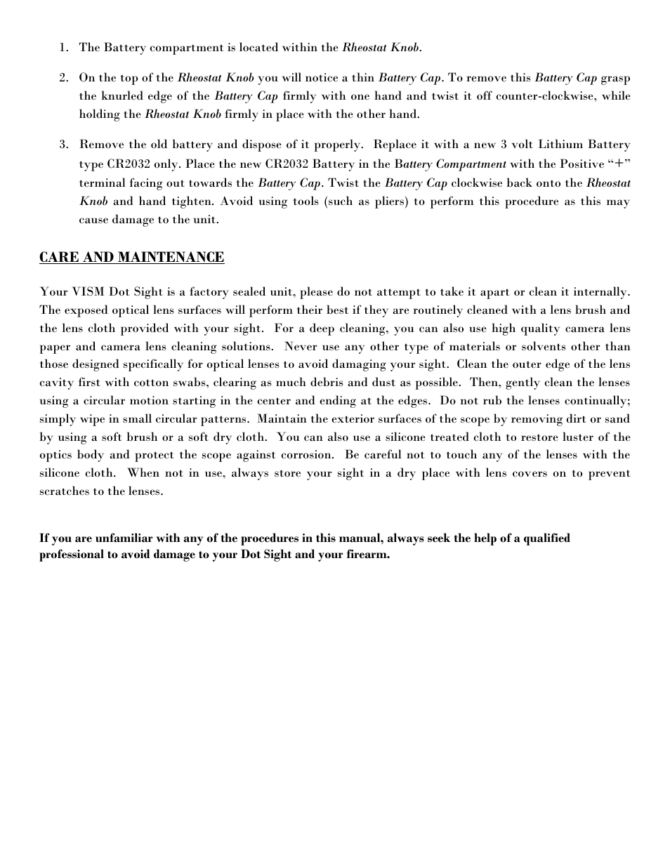 Care and maintenance | NcSTAR VDGRLB User Manual | Page 6 / 7