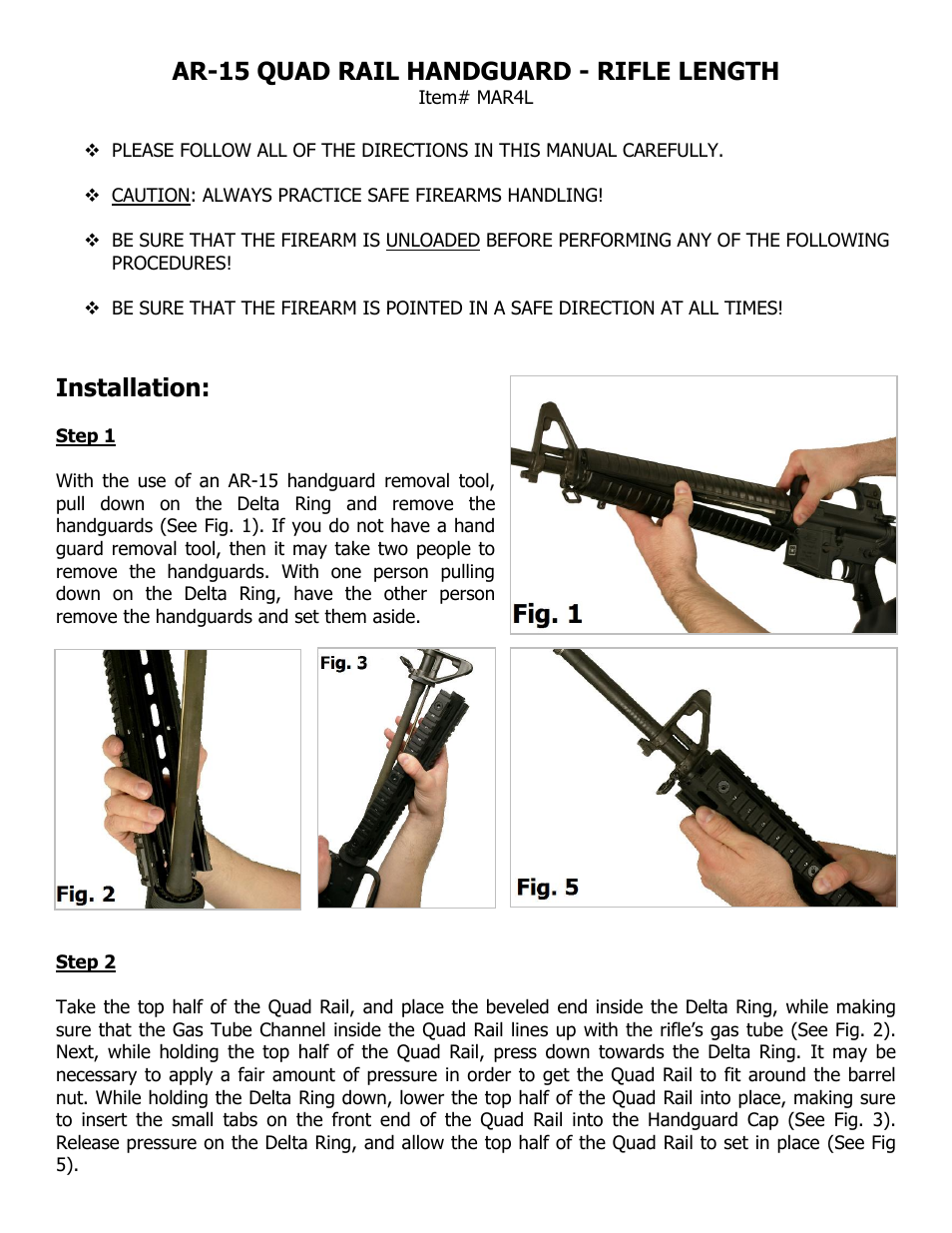 Ar-15 quad rail handguard - rifle length, Installation | NcSTAR MAR4S User Manual | Page 2 / 4