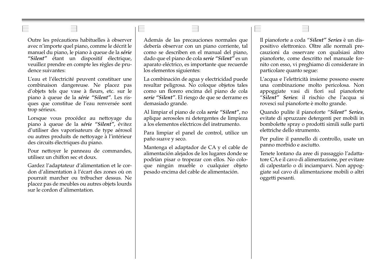 Precauciones, Precauzioni, Précautions | Yamaha C1S User Manual | Page 14 / 64