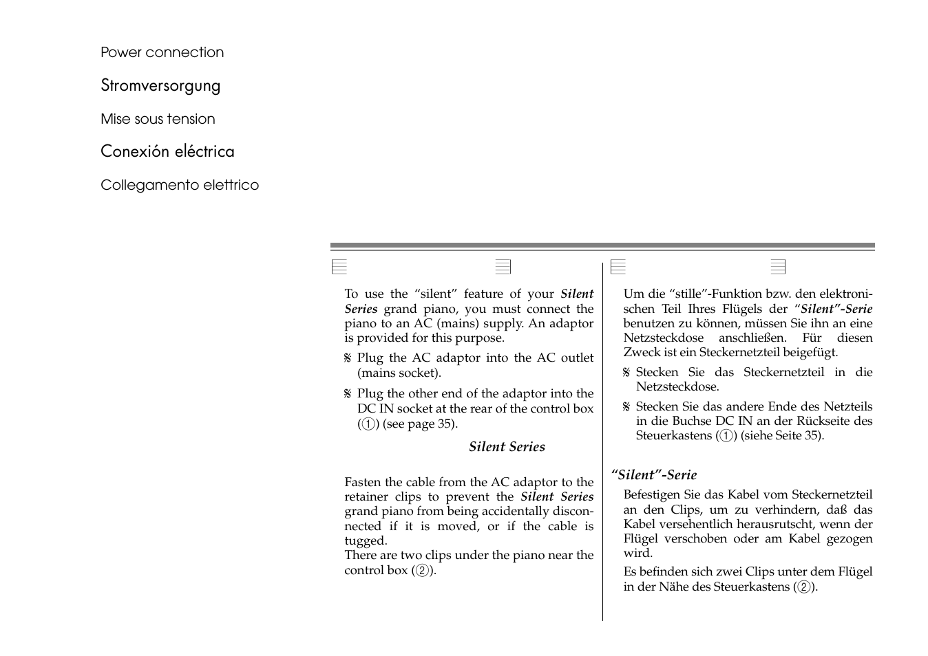 Stromversorgung, Power connection | Yamaha C1S User Manual | Page 15 / 64