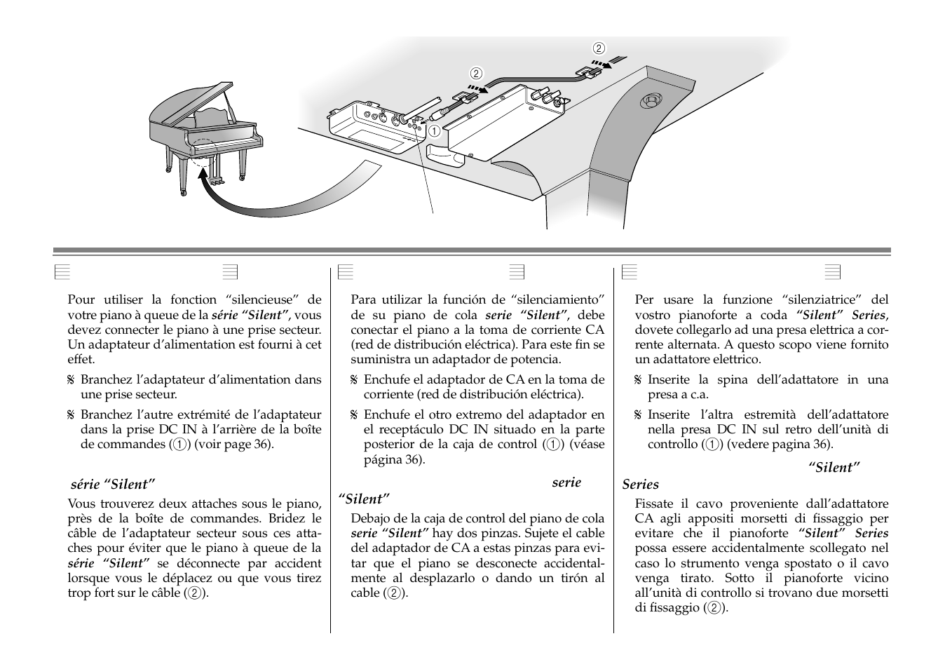 Conexión eléctrica, Mise sous tension, Collegamento elettrico | Yamaha C1S User Manual | Page 16 / 64
