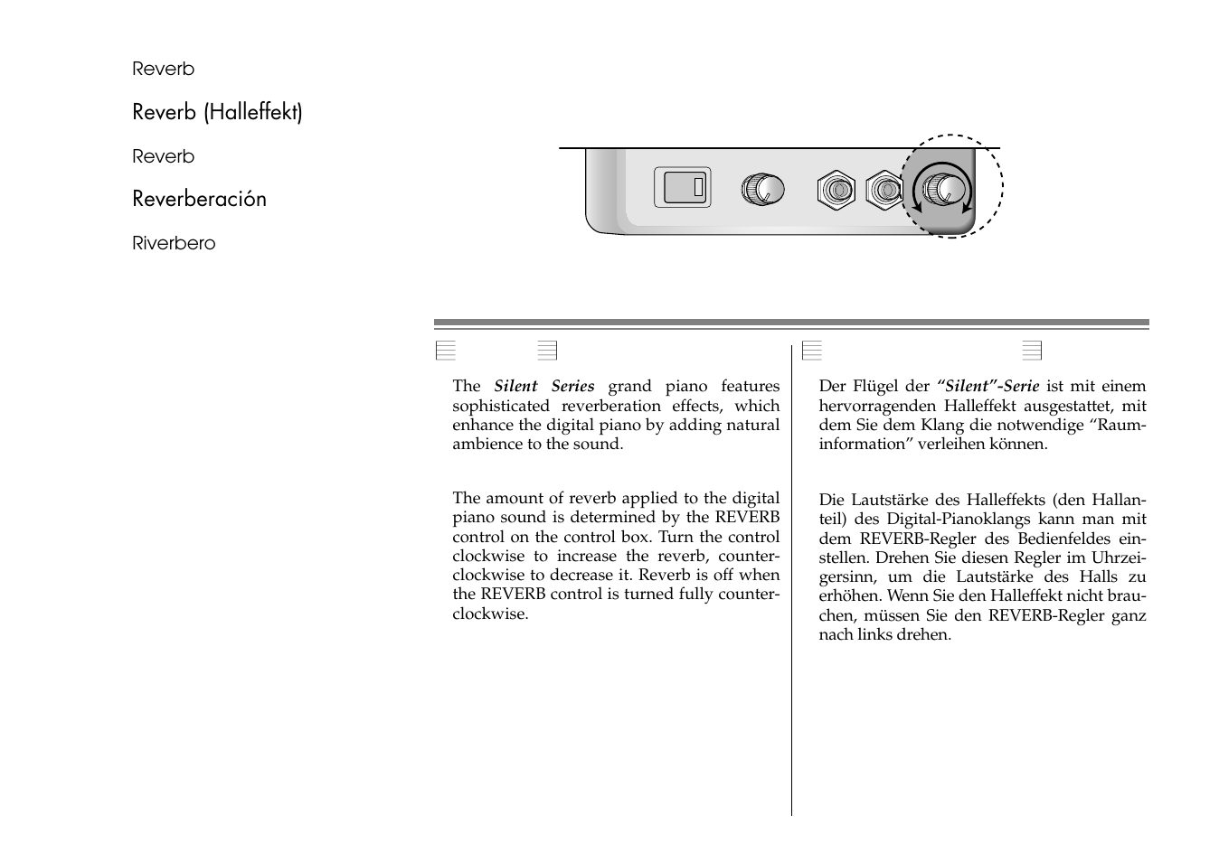 Reverb (halleffekt), Reverb, Reverberación | Yamaha C1S User Manual | Page 27 / 64
