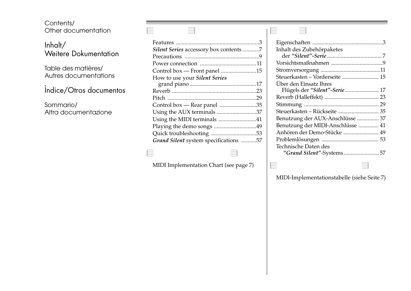 Inhalt, Weitere dokumentation | Yamaha C1S User Manual | Page 5 / 64