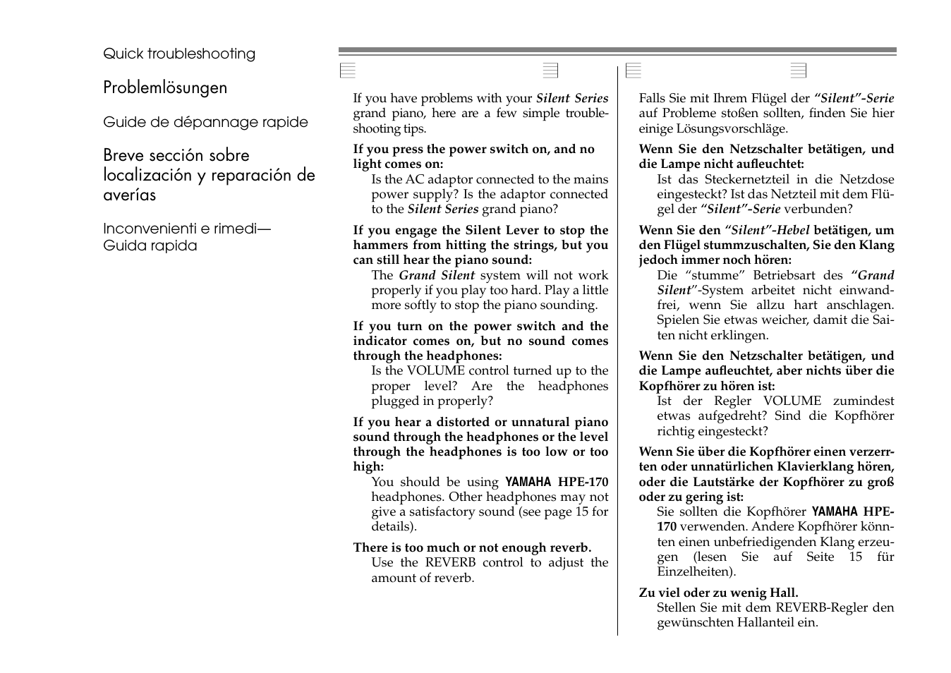 Problemlosungen, Quick troubleshooting, Problemlösungen | Yamaha C1S User Manual | Page 57 / 64