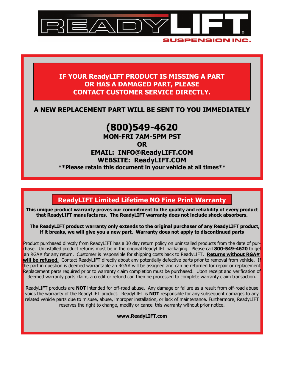 ReadyLIFT Dodge Ram 1500: 2006-2014 4WD - 2.0 T6 Billet" User Manual | 5 pages