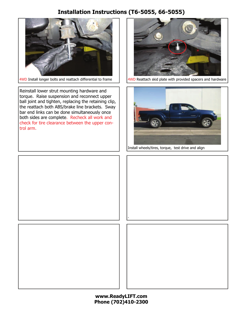 ReadyLIFT Toyota Tacoma 2005-2014, 4WD & 2WD Prerunner - 2.25 T6 Billet" User Manual | Page 5 / 6