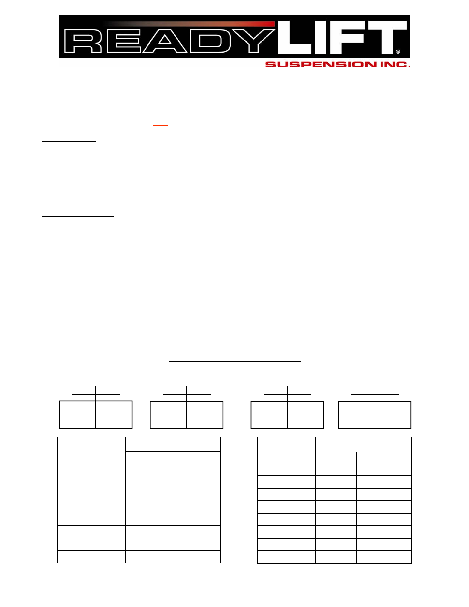 Vehicle ride height chart, Bolt size sae, Bolt size millimeters | Driver front, Driver rear, Pass. front, Pass. rear | ReadyLIFT GMC Denali 1500 SST Lift Kit, 2007-2014, 4WD 6-lug - 4.0F/3.0"R" User Manual | Page 2 / 12