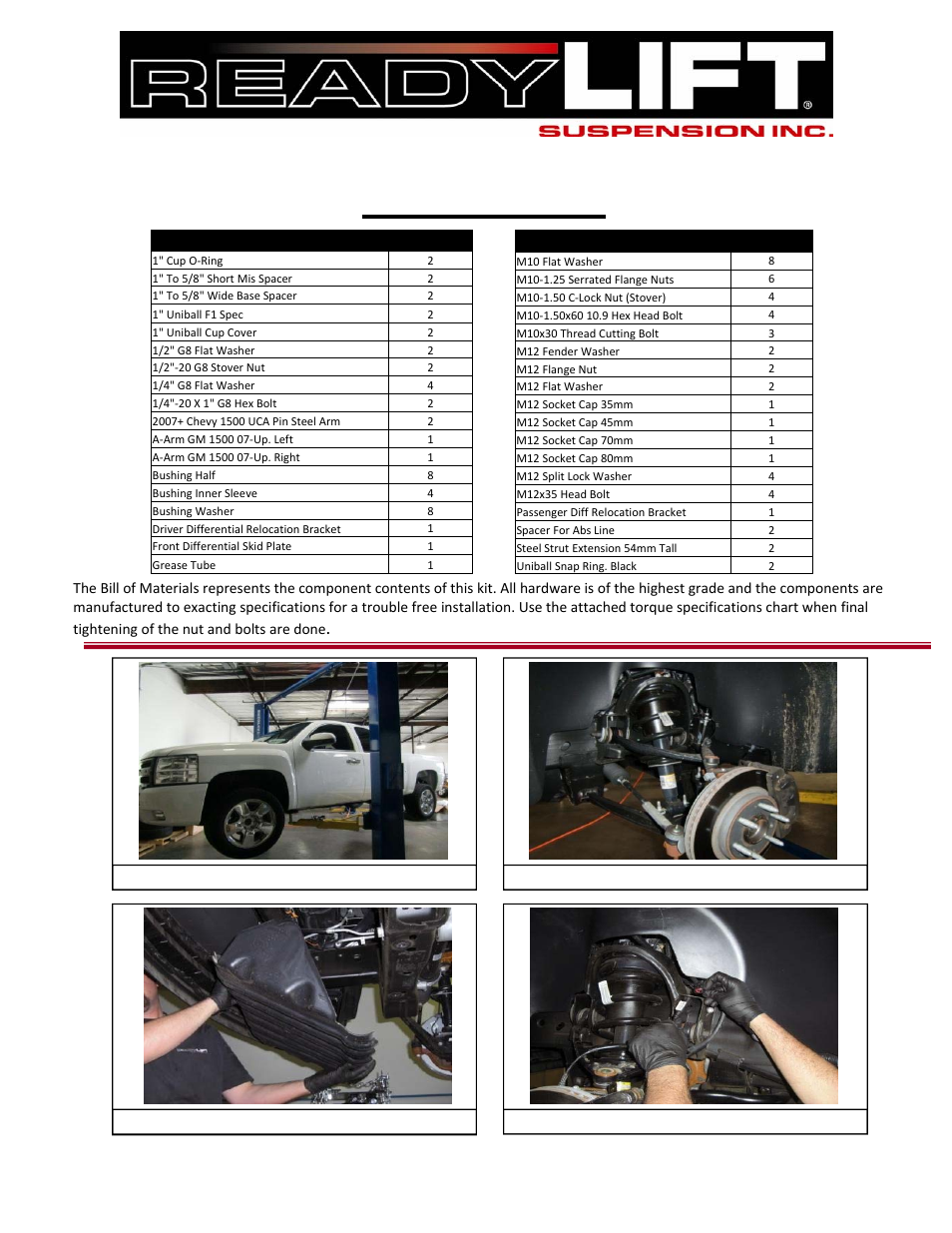 Bill of materials | ReadyLIFT Chevy Silverado 1500 SST Lift Kit, 2007-2013, 4WD, 4.0F/1.75"R w/ Uniball UCAs" User Manual | Page 3 / 12