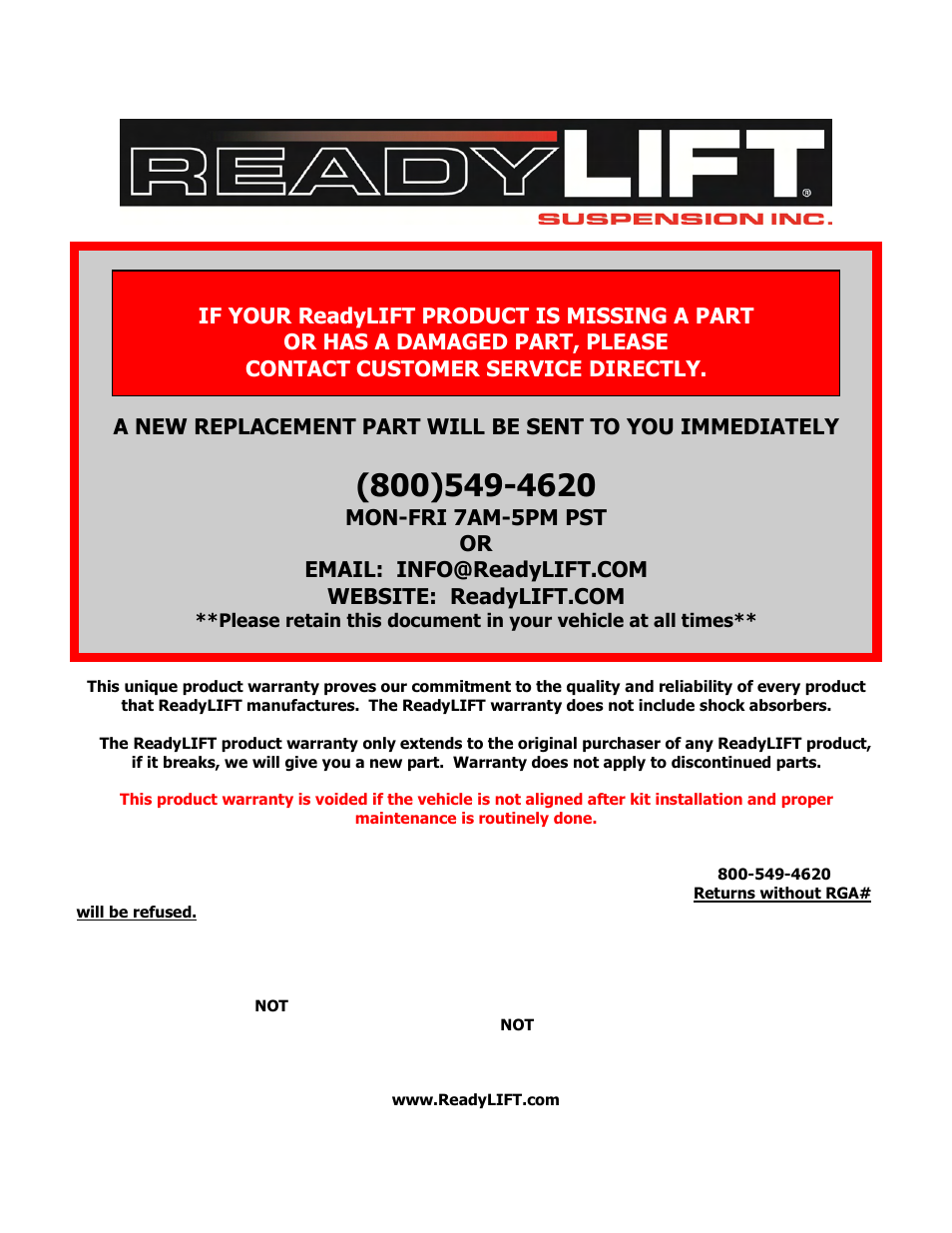 ReadyLIFT Dodge Ram 3500, 2003-2013, 4WD Only 3.0F/2.0"R SST Lift Kit" User Manual | 8 pages