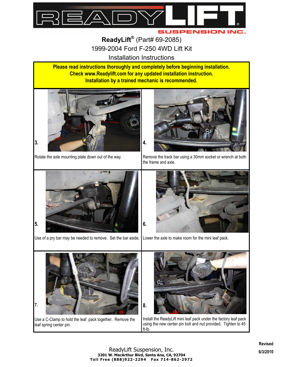 Readylift | ReadyLIFT Ford F250 Super Duty SST Lift Kit: 1999-2004, 4WD Only - 2.0F/2.0"R" User Manual | Page 3 / 6