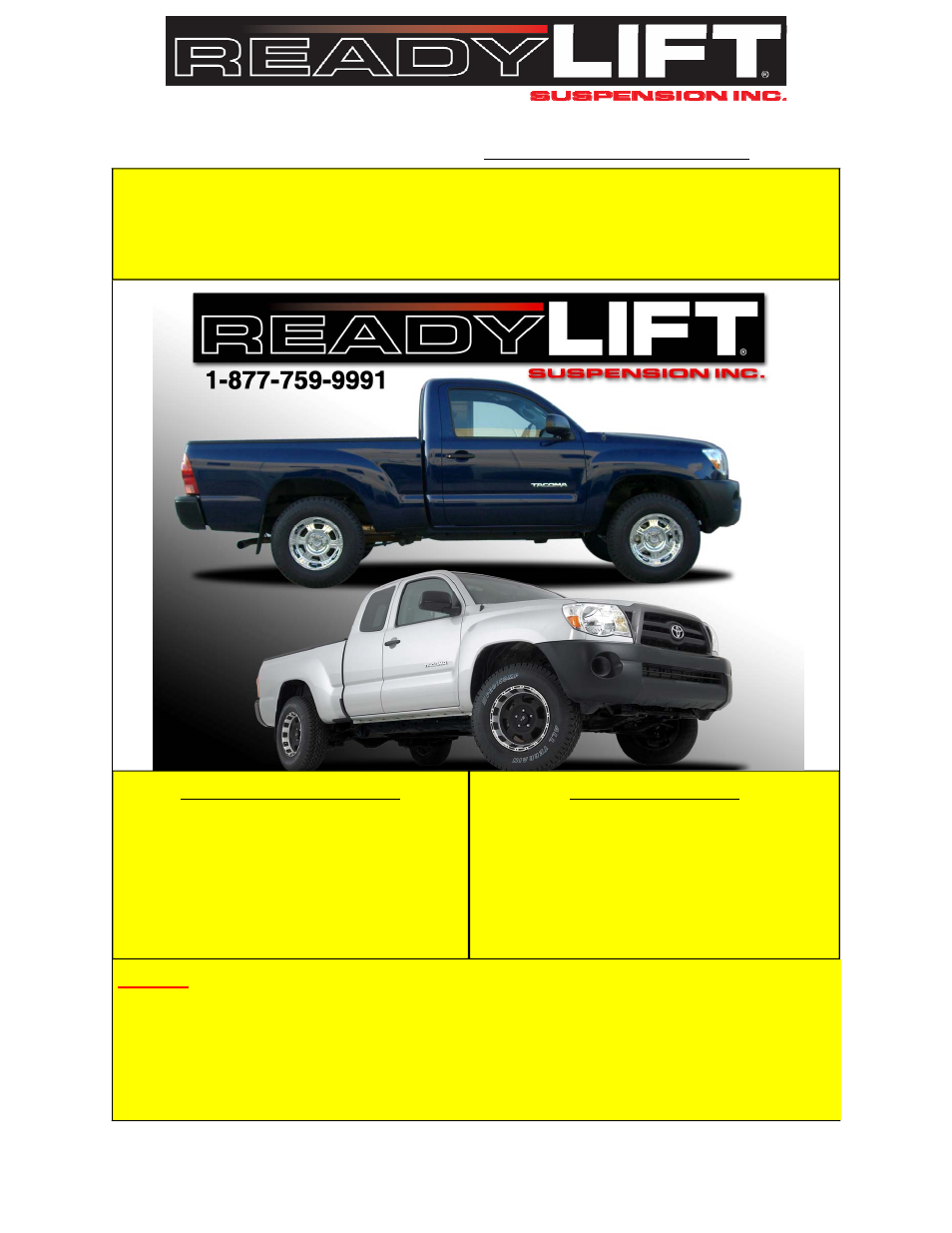 ReadyLIFT Toyota Tacoma 5-Lug SST Lift Kit, 2005-2014, 2WD - 2.75F/1.75"R" User Manual | Page 4 / 4