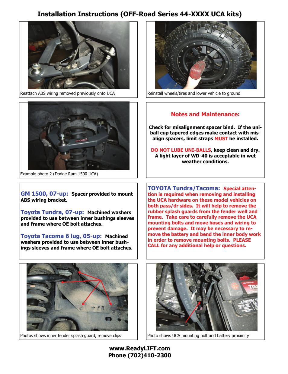 ReadyLIFT Toyota Tundra, 2007-2014 - Mid-Travel Uniball Upper Control Arm Kit User Manual | Page 5 / 6