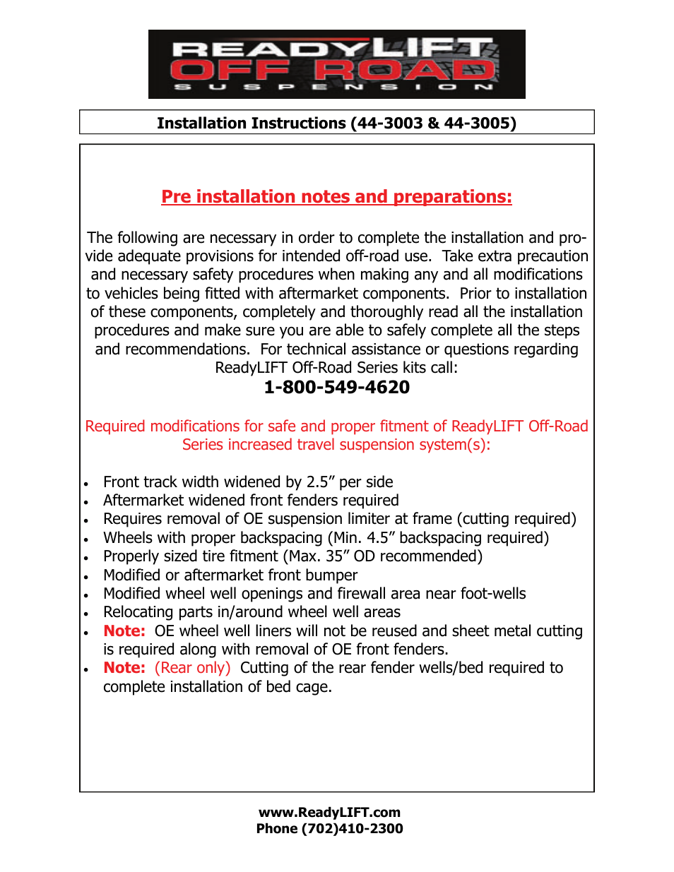 ReadyLIFT GMC Sierra 1500 4WD Mid Travel Performance Kit, 2007-2013 User Manual | Page 2 / 15