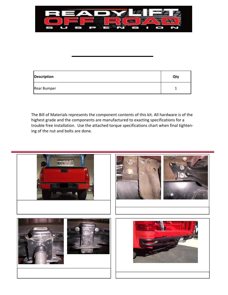 Bill of materials | ReadyLIFT GMC Sierra 1500, 2007-2013, 2WD/4WD - Off Road Style Tube Rear Bumper User Manual | Page 3 / 4