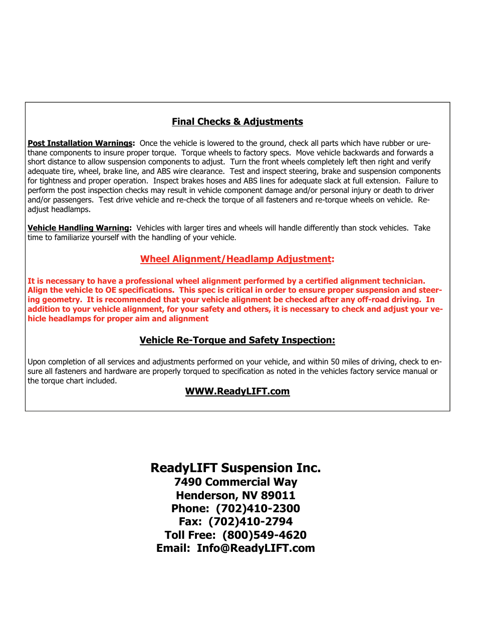 Readylift suspension inc | ReadyLIFT Ford F350 Super Duty 4WD, 2005-2007 - 5 Lift Kit - Series 3" User Manual | Page 16 / 16