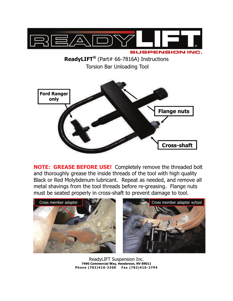 ReadyLIFT Torsion Key Unloading Tool - 66-7816A - Universal, 2011-UP 2500HD User Manual | 1 page