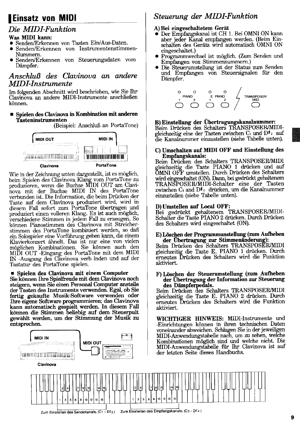 O o o o, Die midi-funktion, Anschluß des clavinova an andere midi-ins trámente | Steuerung der midi-funktion, Einsatz von midi | Yamaha CLP-100 User Manual | Page 8 / 11