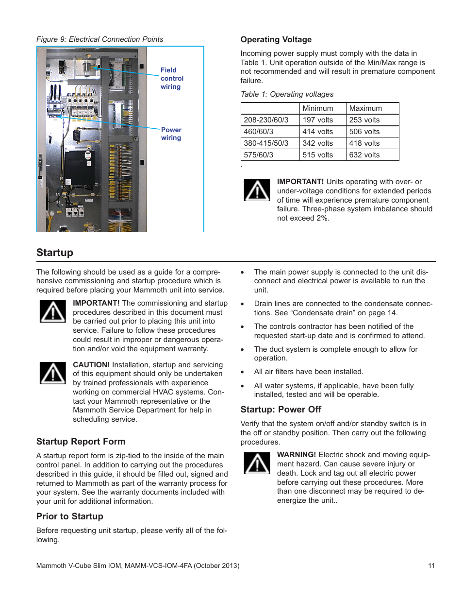 Startup | Mammoth V-Cube Slim F-Series Sizes 180 to 350 User Manual | Page 11 / 20