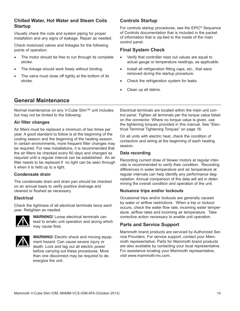 General maintenance | Mammoth V-Cube Slim F-Series Sizes 180 to 350 User Manual | Page 14 / 20