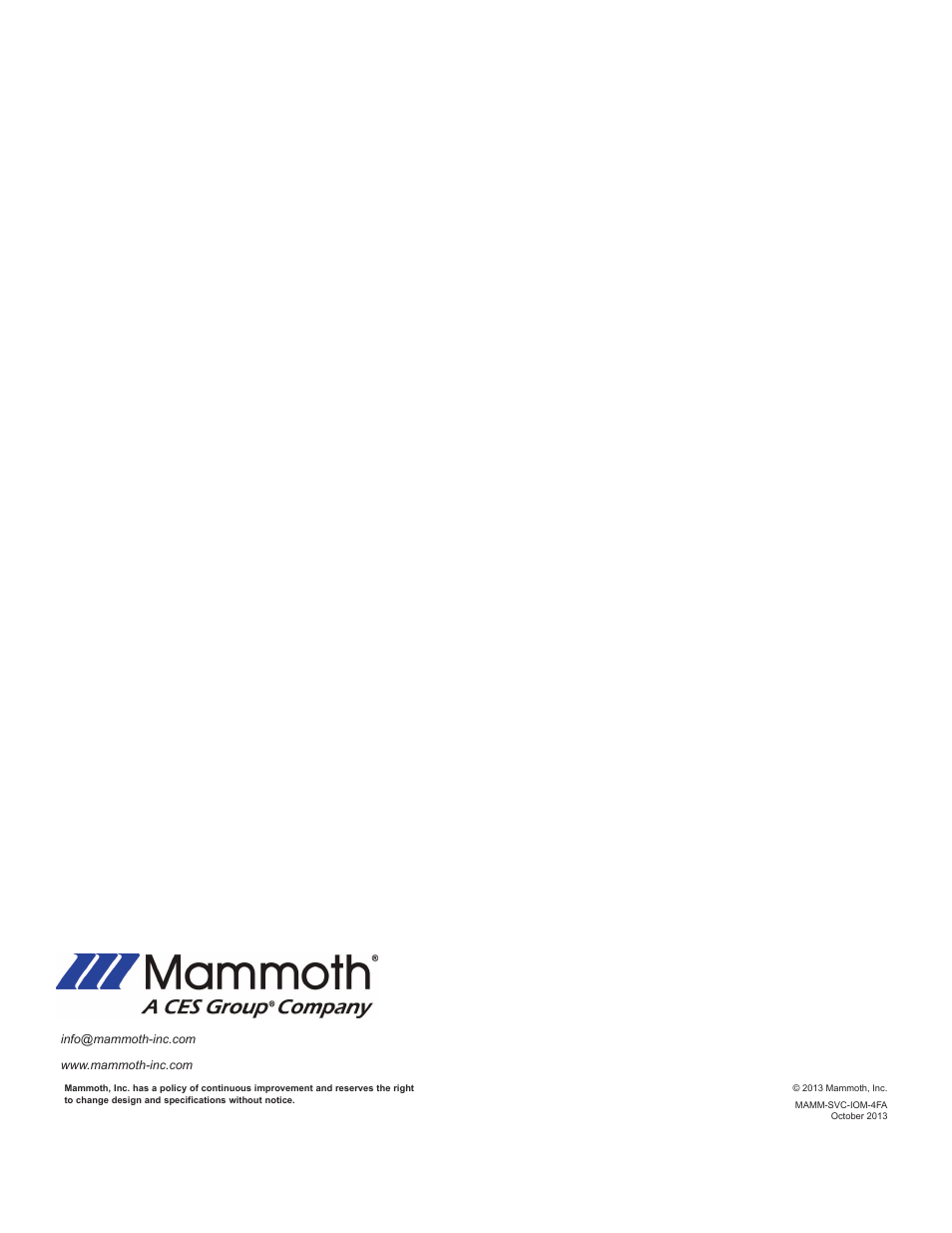 Mammoth V-Cube Slim F-Series Sizes 180 to 350 User Manual | Page 20 / 20