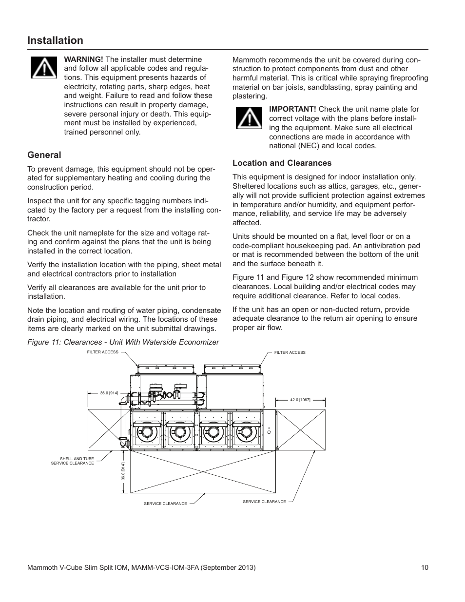 Installation, General | Mammoth V-Cube Slim Split F-Series Sizes 830 and 840 User Manual | Page 10 / 24