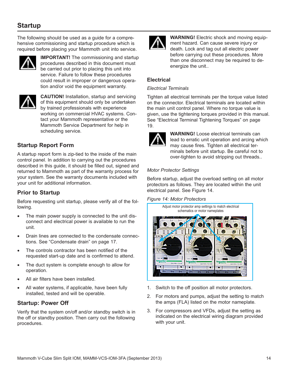 Startup | Mammoth V-Cube Slim Split F-Series Sizes 830 and 840 User Manual | Page 14 / 24