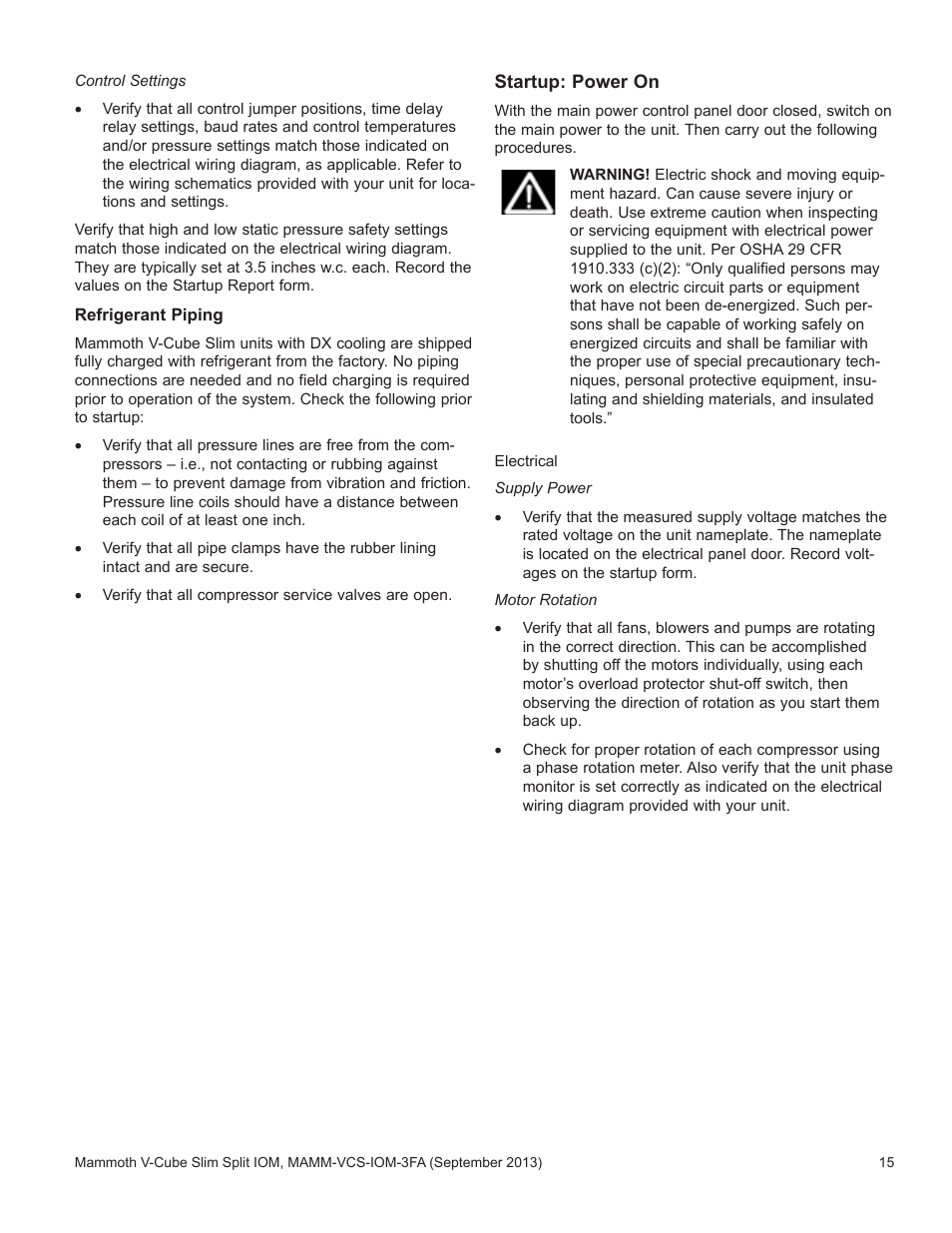Mammoth V-Cube Slim Split F-Series Sizes 830 and 840 User Manual | Page 15 / 24
