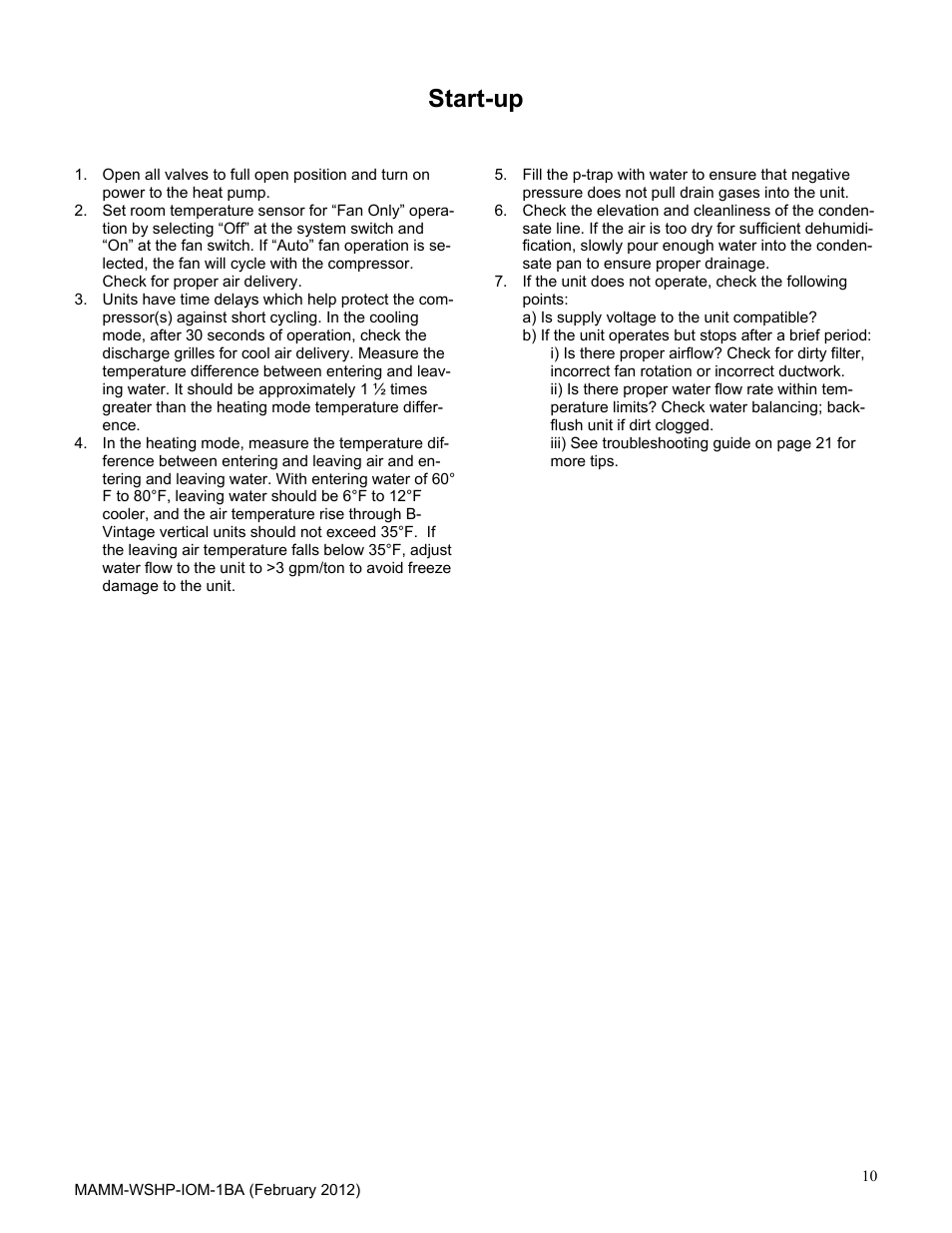 Start-up | Mammoth 2 to 6 Tons: High Efficiency, Superior IAQ Single Circuit Vertical (B-Vintage) User Manual | Page 10 / 22