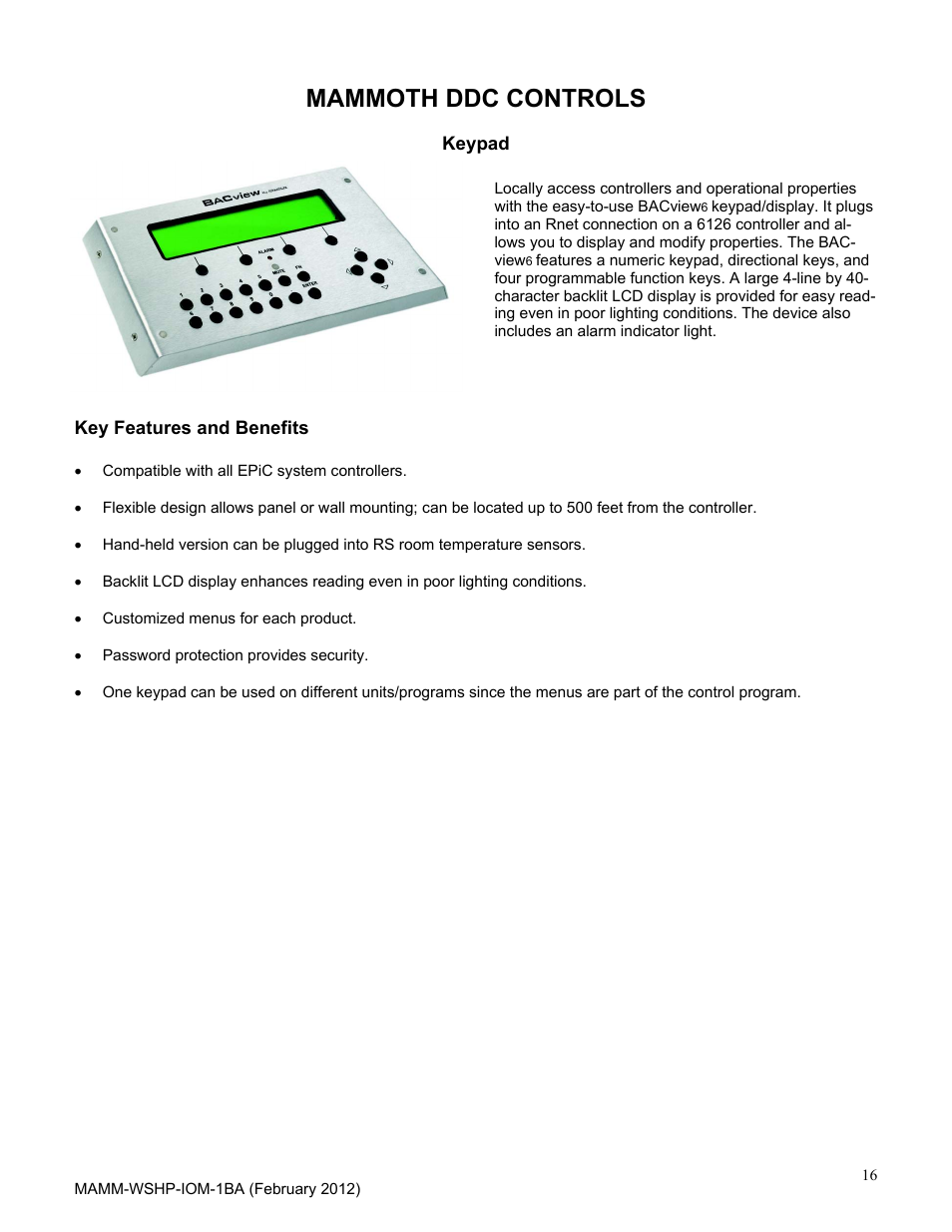 Mammoth ddc controls | Mammoth 2 to 6 Tons: High Efficiency, Superior IAQ Single Circuit Vertical (B-Vintage) User Manual | Page 16 / 22