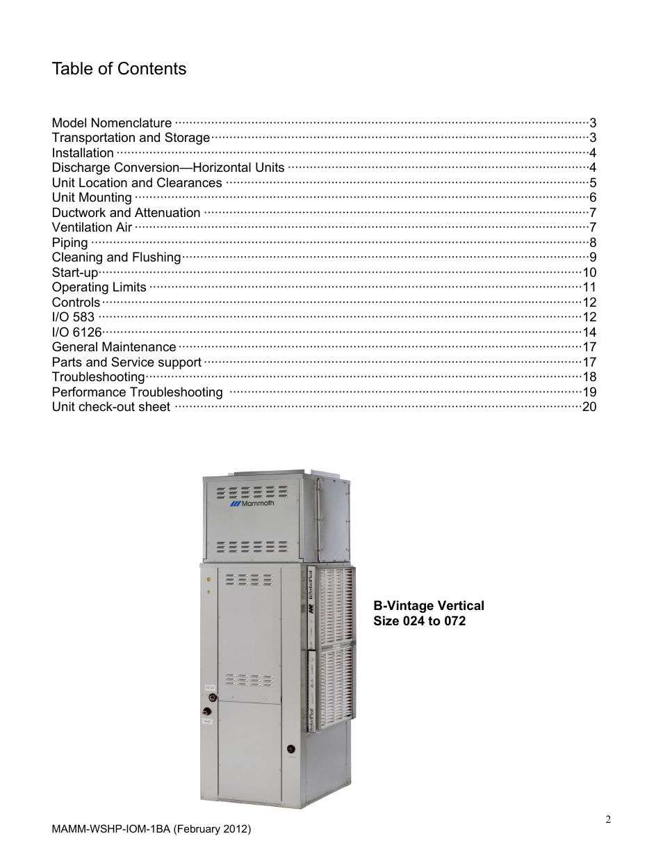 Mammoth 2 to 6 Tons: High Efficiency, Superior IAQ Single Circuit Vertical (B-Vintage) User Manual | Page 2 / 22