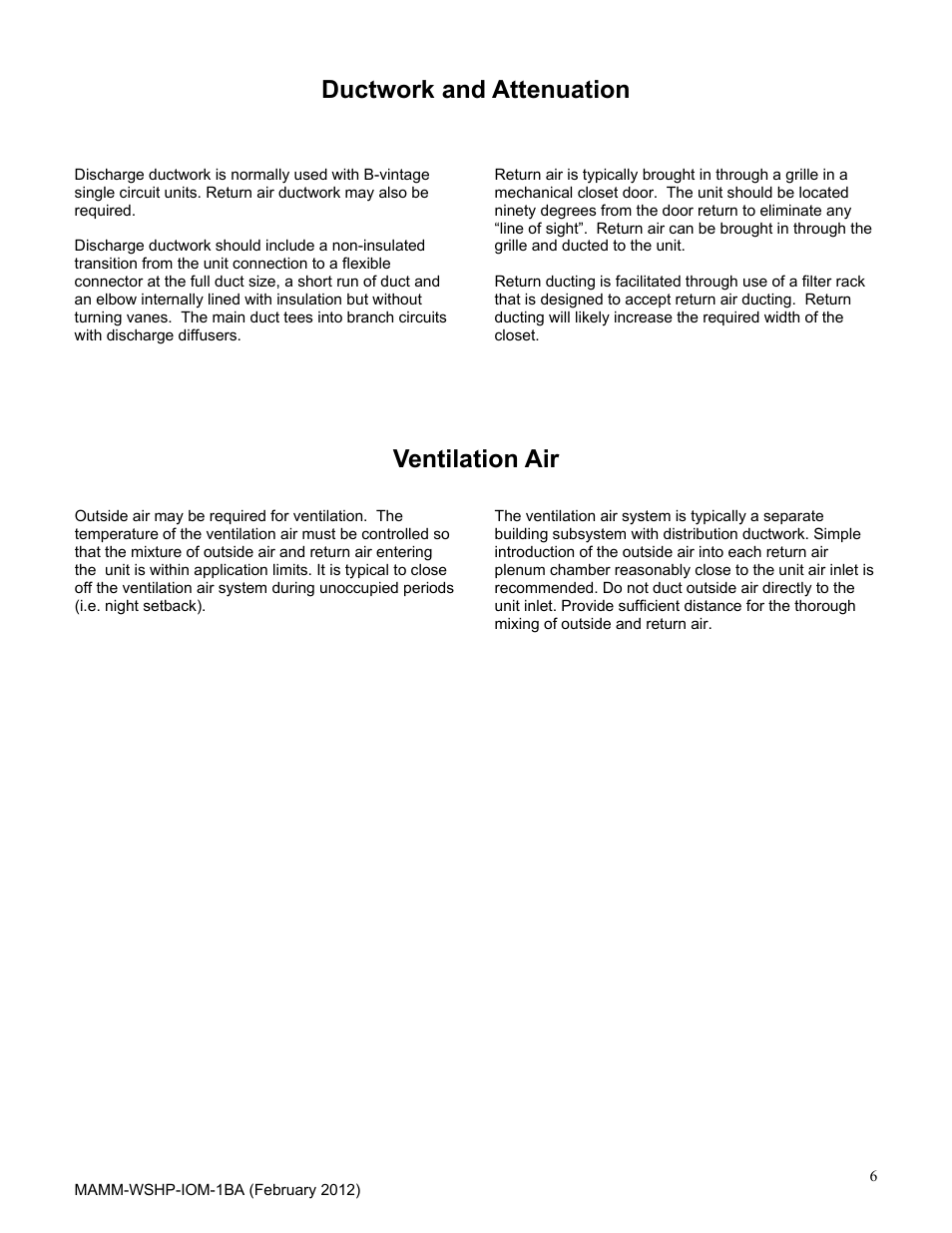 Ductwork and attenuation, Ventilation air | Mammoth 2 to 6 Tons: High Efficiency, Superior IAQ Single Circuit Vertical (B-Vintage) User Manual | Page 6 / 22