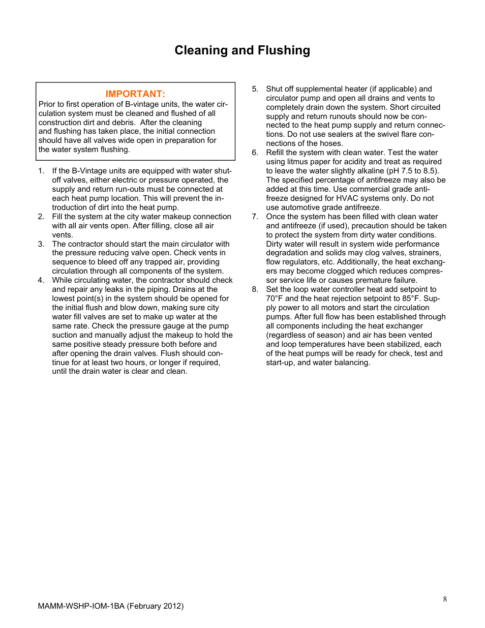 Cleaning and flushing | Mammoth 2 to 6 Tons: High Efficiency, Superior IAQ Single Circuit Vertical (B-Vintage) User Manual | Page 8 / 22