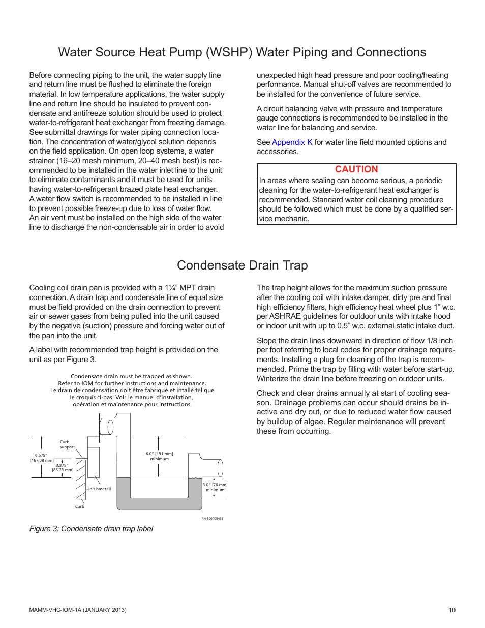 Condensate drain trap, Caution | Mammoth 800 to 5500 CFM: Dedicated Outdoor Air System with Enthalpy Wheels (VHC) User Manual | Page 10 / 48