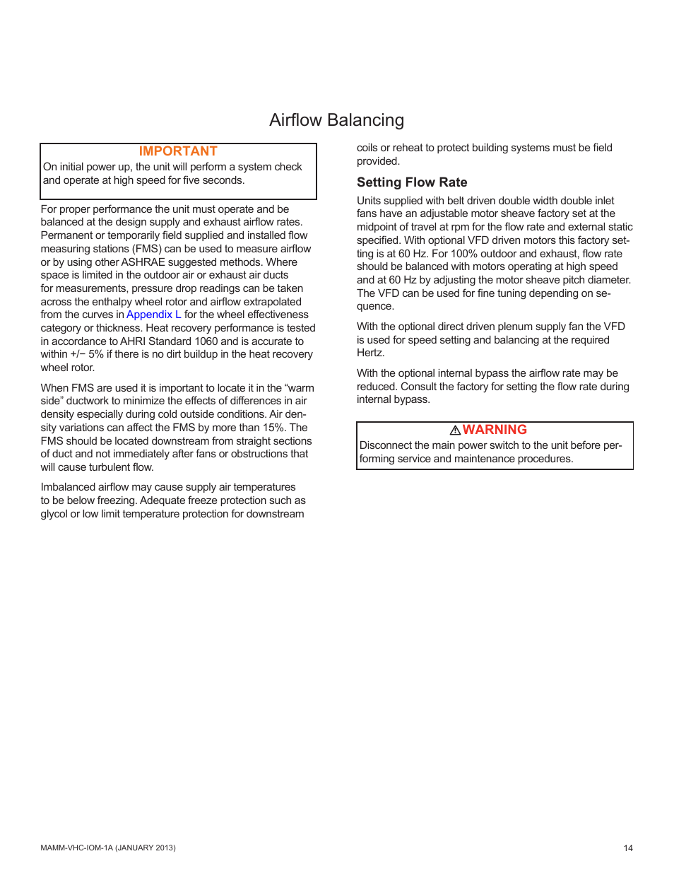 Airflow balancing | Mammoth 800 to 5500 CFM: Dedicated Outdoor Air System with Enthalpy Wheels (VHC) User Manual | Page 14 / 48