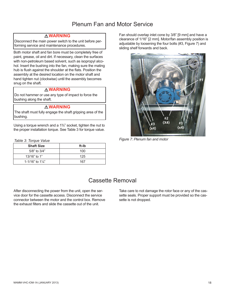 Plenum fan and motor service, Cassette removal | Mammoth 800 to 5500 CFM: Dedicated Outdoor Air System with Enthalpy Wheels (VHC) User Manual | Page 18 / 48