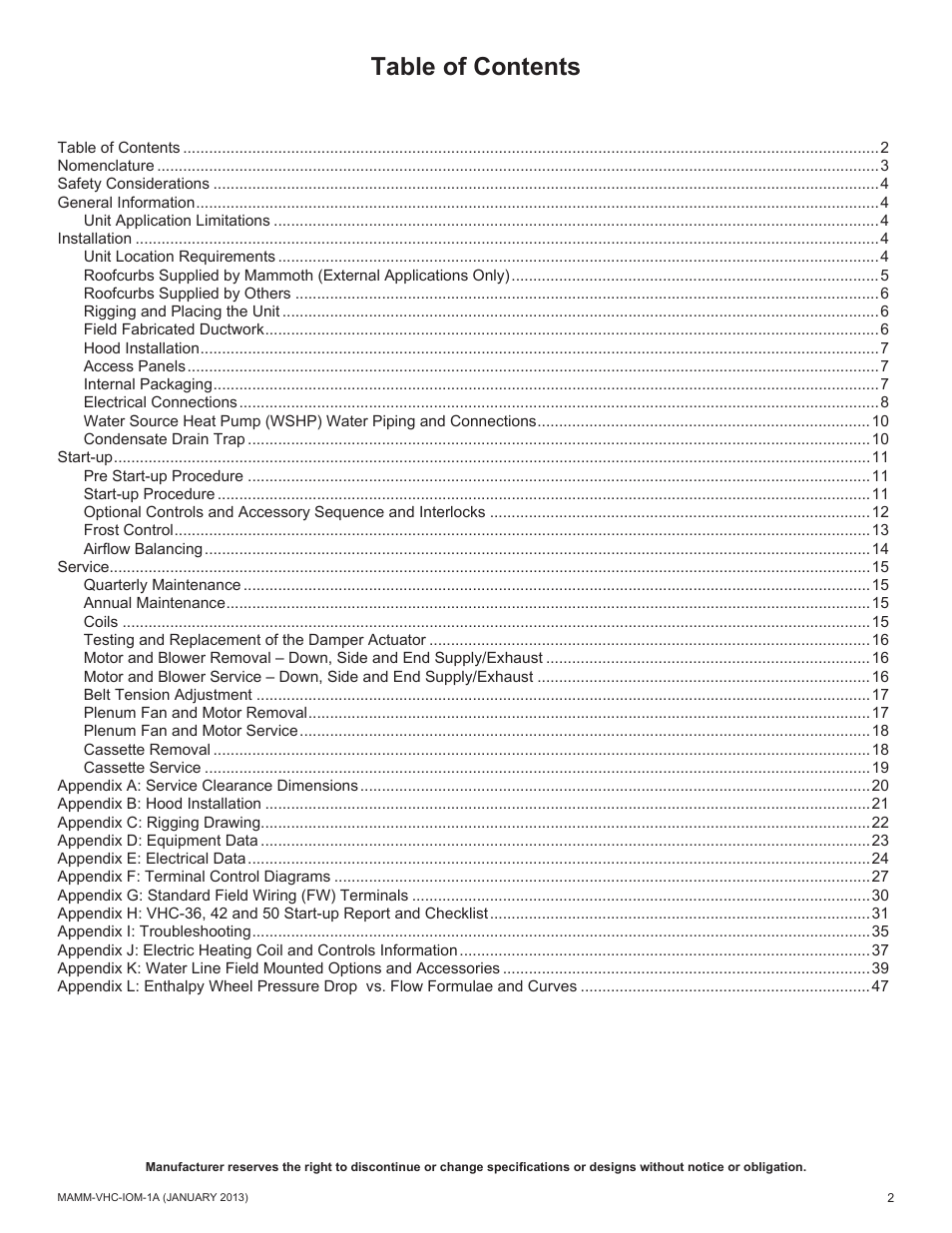 Mammoth 800 to 5500 CFM: Dedicated Outdoor Air System with Enthalpy Wheels (VHC) User Manual | Page 2 / 48