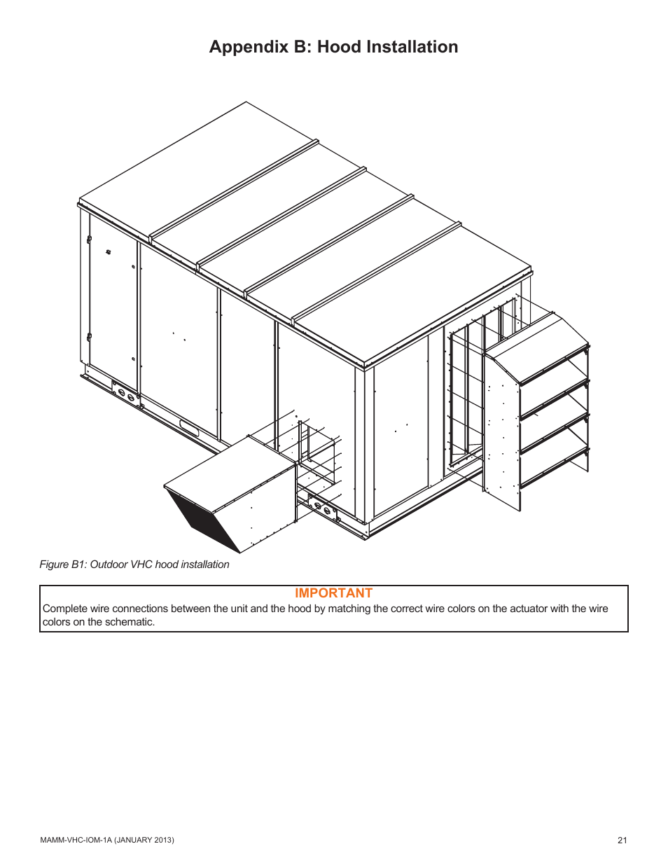 Appendix b: hood installation | Mammoth 800 to 5500 CFM: Dedicated Outdoor Air System with Enthalpy Wheels (VHC) User Manual | Page 21 / 48