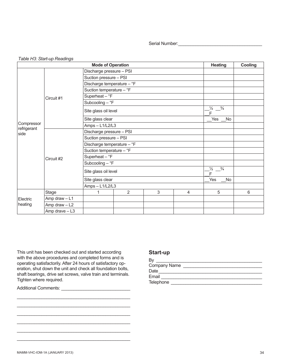 Start-up | Mammoth 800 to 5500 CFM: Dedicated Outdoor Air System with Enthalpy Wheels (VHC) User Manual | Page 34 / 48