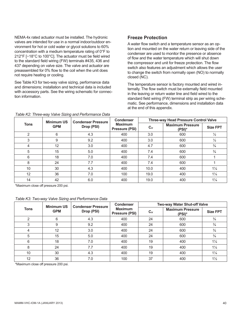 Freeze protection | Mammoth 800 to 5500 CFM: Dedicated Outdoor Air System with Enthalpy Wheels (VHC) User Manual | Page 40 / 48