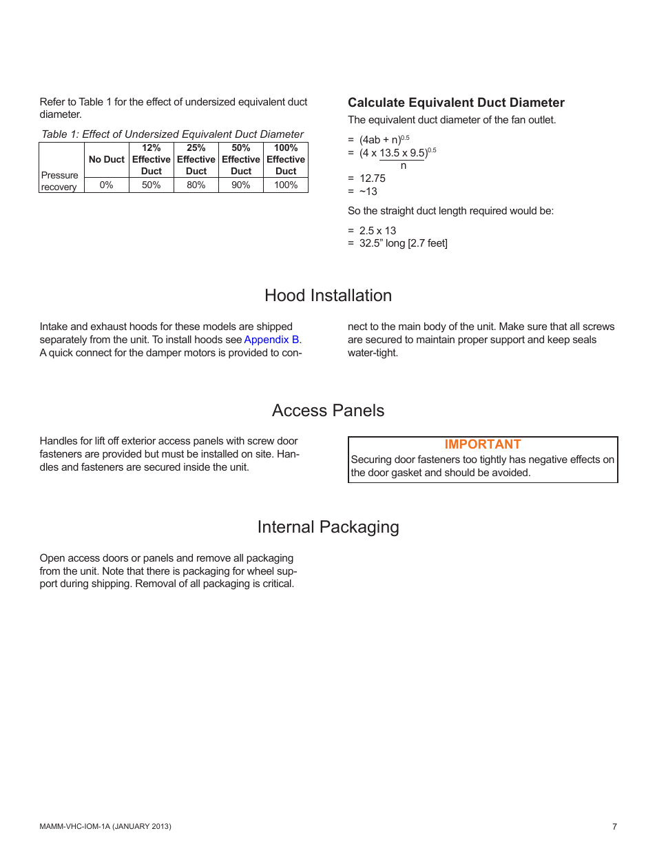 Internal packaging, Hood installation access panels | Mammoth 800 to 5500 CFM: Dedicated Outdoor Air System with Enthalpy Wheels (VHC) User Manual | Page 7 / 48