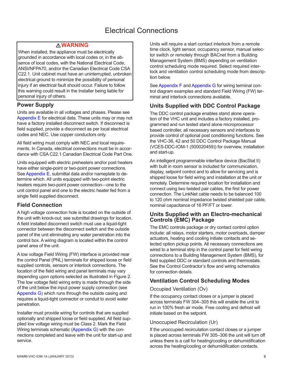 Electrical connections | Mammoth 800 to 5500 CFM: Dedicated Outdoor Air System with Enthalpy Wheels (VHC) User Manual | Page 8 / 48