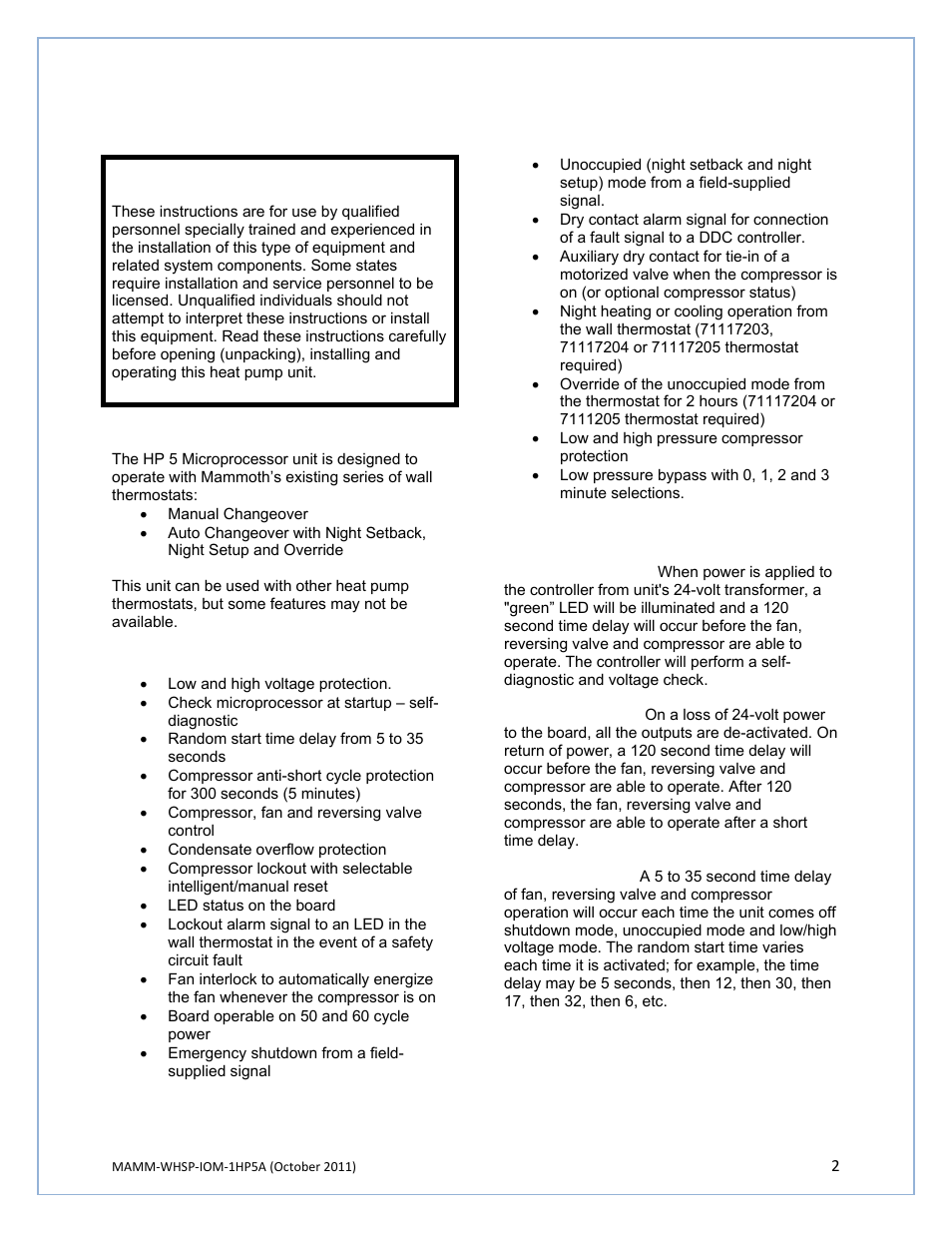 Hp 5 microprocessor control, Important | Mammoth HP-5 Microprocessor Control User Manual | Page 2 / 8