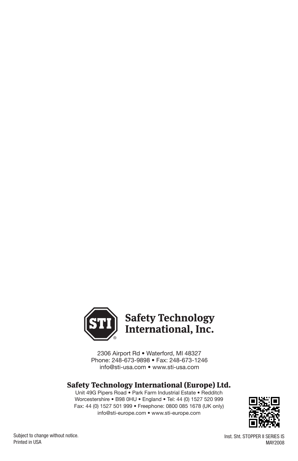 Safety technology international (europe) ltd | STI 1102 User Manual | Page 8 / 8