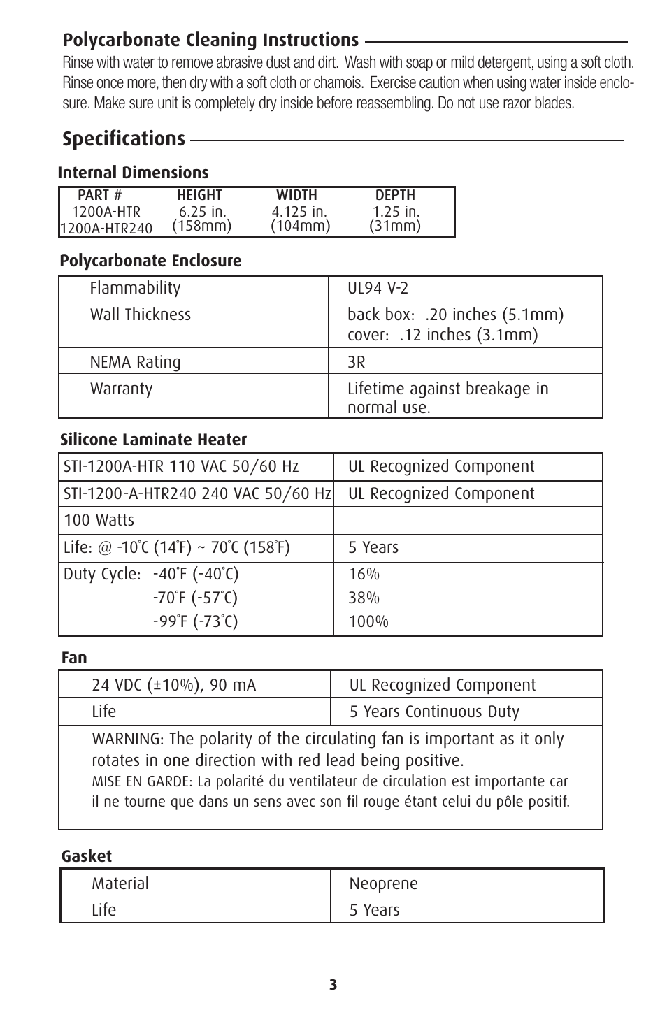 Specifications | STI HK3 User Manual | Page 3 / 8