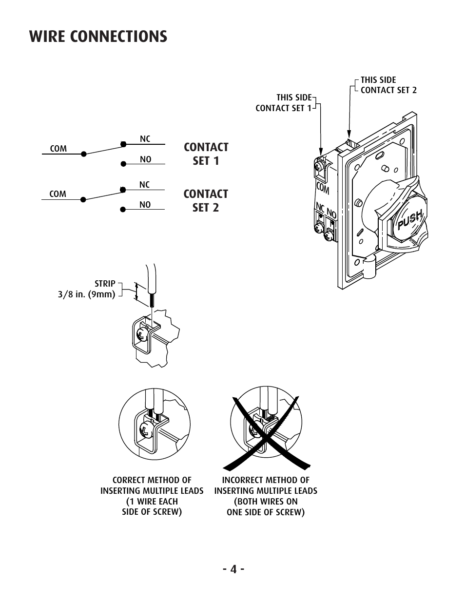 Wire connections, Contact set 1, Contact set 2 | STI SS-2002F User Manual | Page 5 / 8