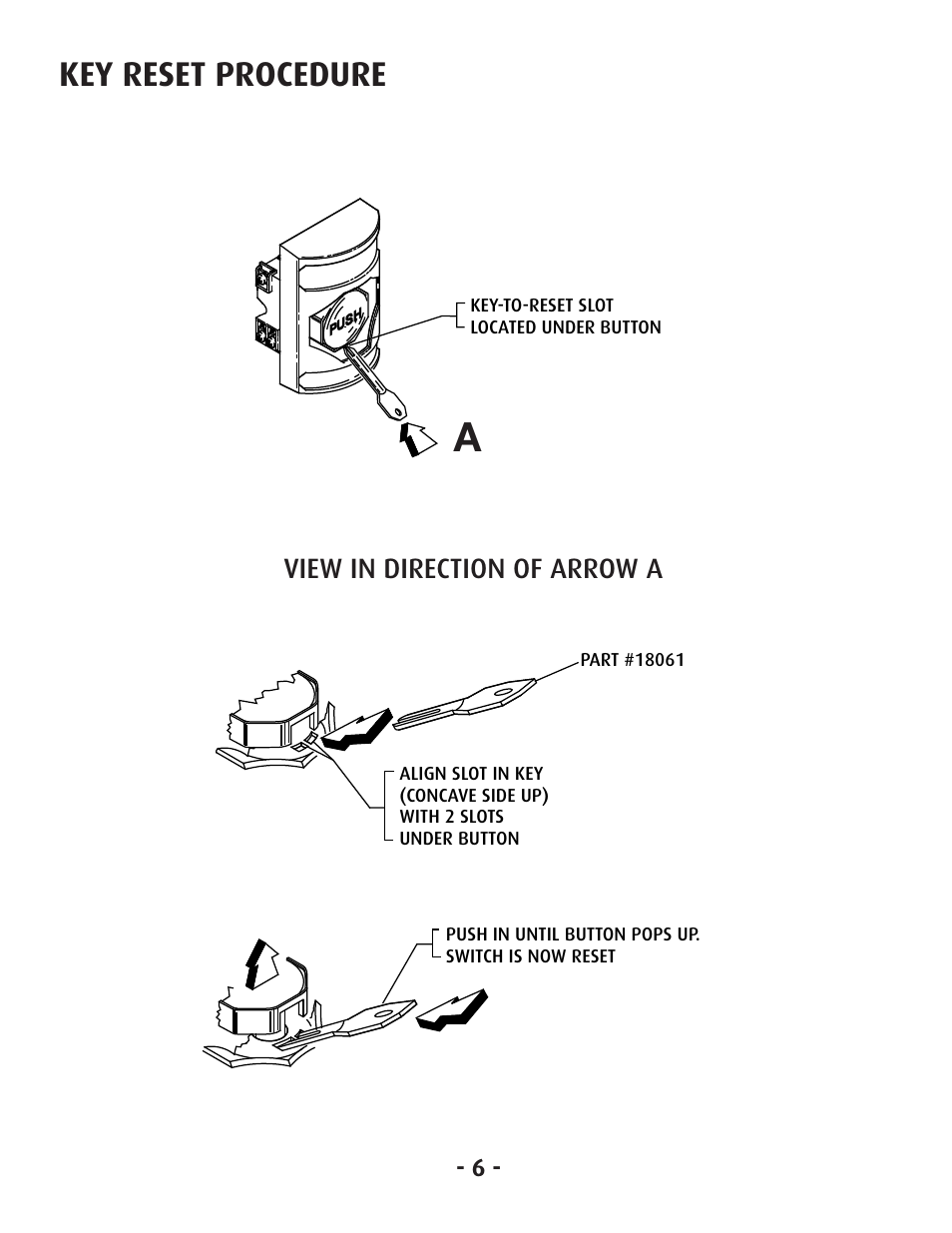 Key reset procedure, View in direction of arrow a, Figure f | STI SS-2002F User Manual | Page 7 / 8