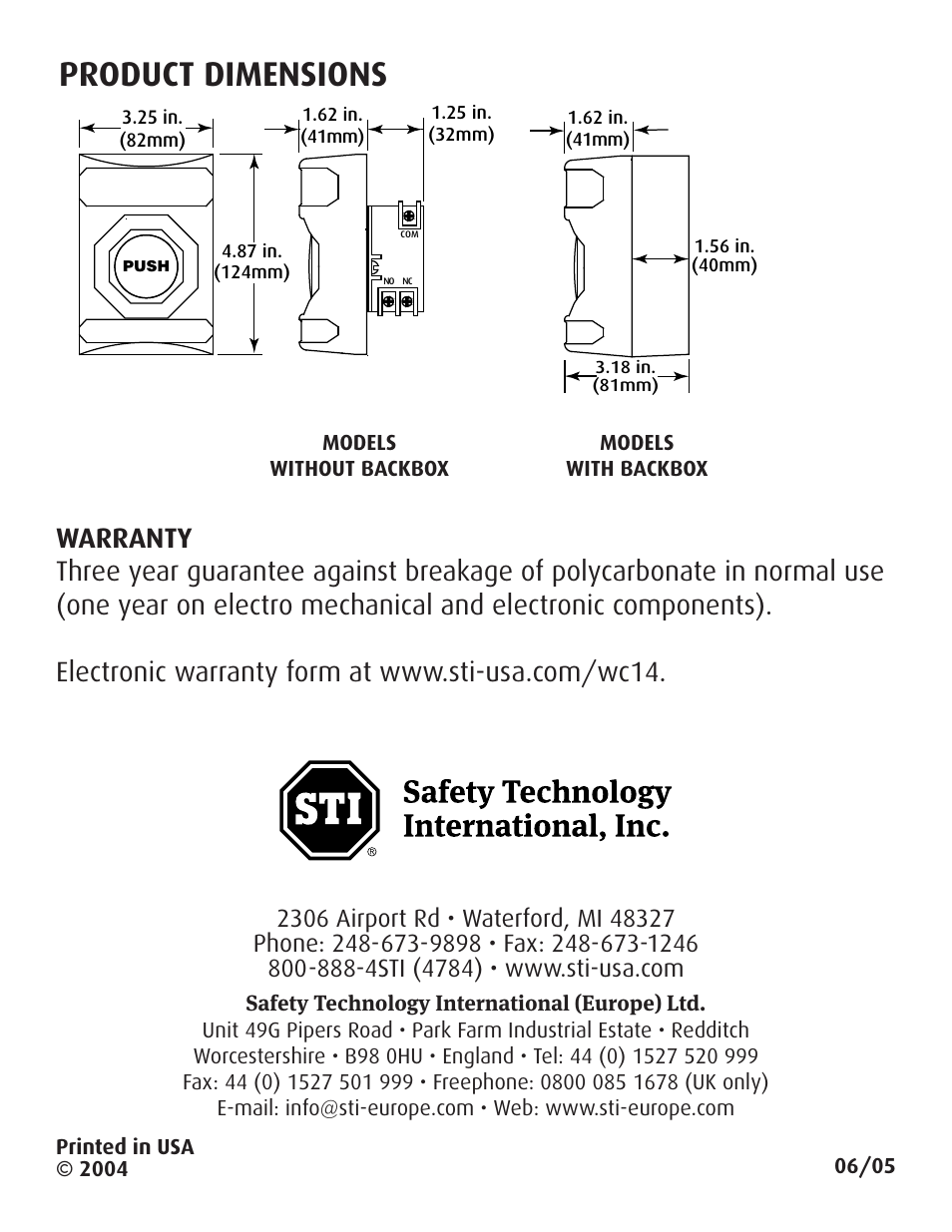 Product dimensions | STI SS-2002F User Manual | Page 8 / 8