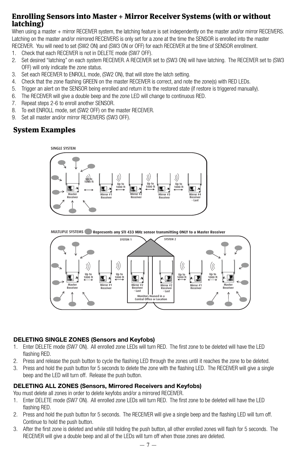 System examples, Embossed programming instructions, Multliple systems | Single system | STI 6200WIR8 User Manual | Page 7 / 8