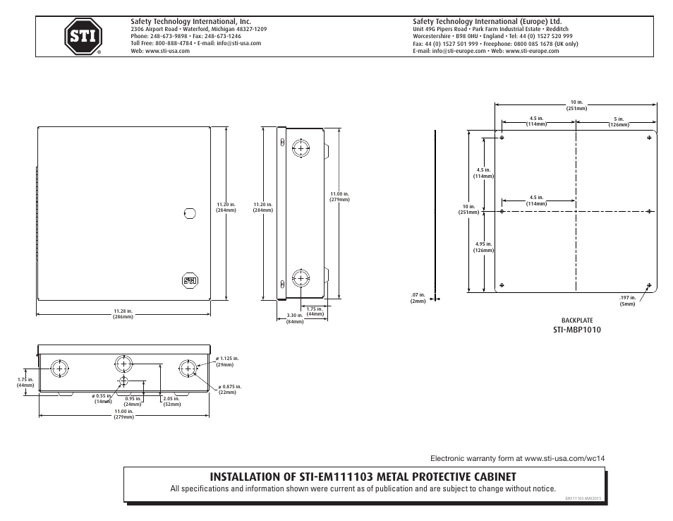 STI EM111103 User Manual | 1 page